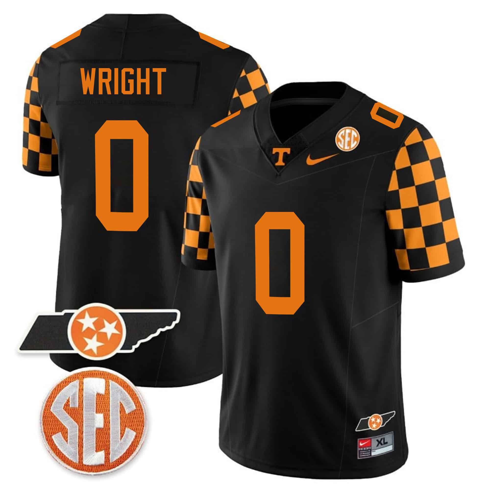 Men Tennessee Volunteers #0 Wright Black 2024 Nike Checkerboard & Alternate NCAA Jersey style 1